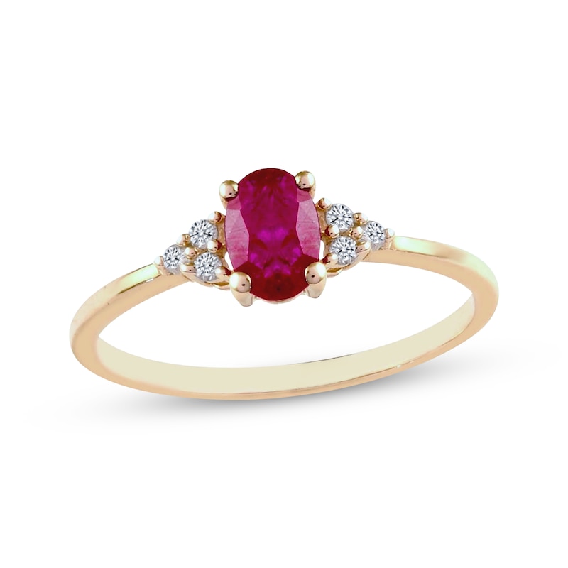 Main Image 1 of Oval-Cut Ruby & Diamond Ring 1/20 ct tw 10K Yellow Gold