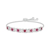 Thumbnail Image 1 of Heart-Shaped Lab-Created Ruby & White Lab-Created Sapphire “XO” Bolo Bracelet Sterling Silver