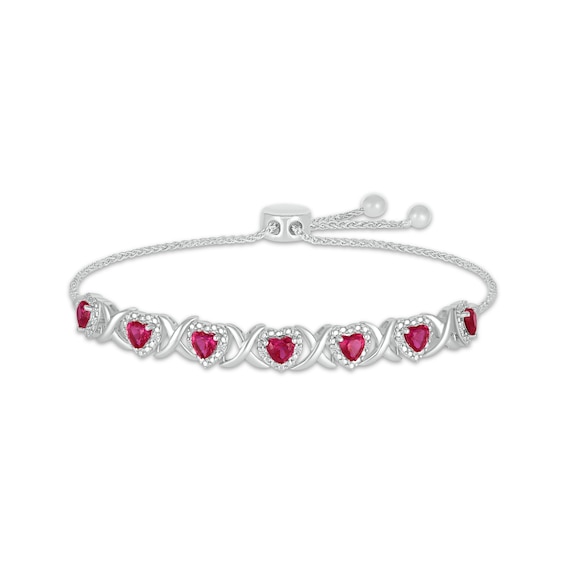 Heart-Shaped Lab-Created Ruby & White Lab-Created Sapphire “XO” Bolo Bracelet Sterling Silver