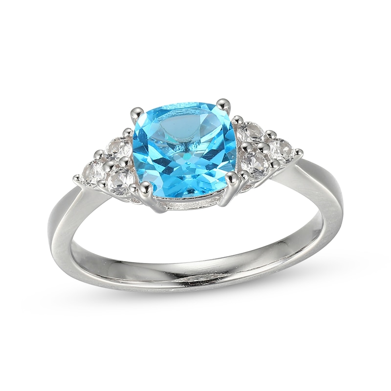 Cushion-Cut Swiss Blue Topaz & White Lab-Created Sapphire Ring Sterling ...