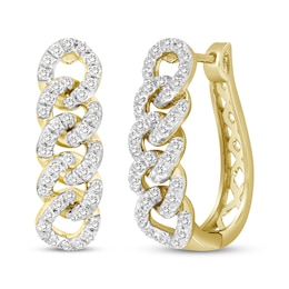 Diamond Chain Link Oval Hoop Earrings 1/2 ct tw 10K Yellow Gold