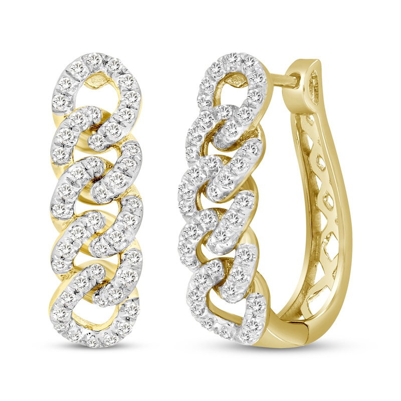 Main Image 1 of Diamond Chain Link Oval Hoop Earrings 1/2 ct tw 10K Yellow Gold