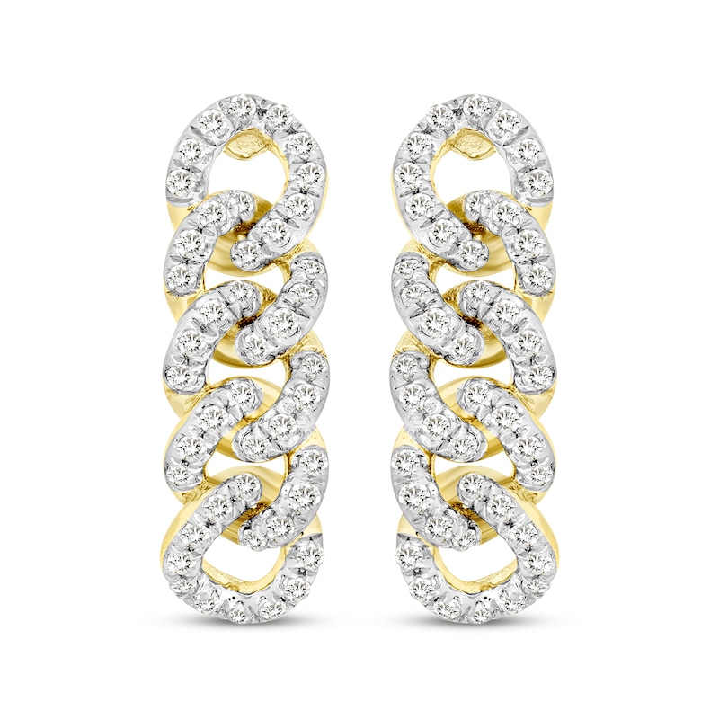 Main Image 2 of Diamond Chain Link Oval Hoop Earrings 1/2 ct tw 10K Yellow Gold