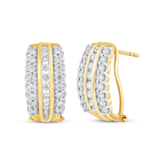 Diamond Three-Row Curve Earrings 1 ct tw 10K Yellow Gold