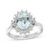 Thumbnail Image 0 of Oval-Cut Aquamarine & White Lab-Created Sapphire Starburst Ring Sterling Silver