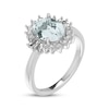 Thumbnail Image 1 of Oval-Cut Aquamarine & White Lab-Created Sapphire Starburst Ring Sterling Silver