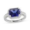 Thumbnail Image 0 of Emerald-Cut Blue & White Lab-Created Sapphire Ring Sterling Silver