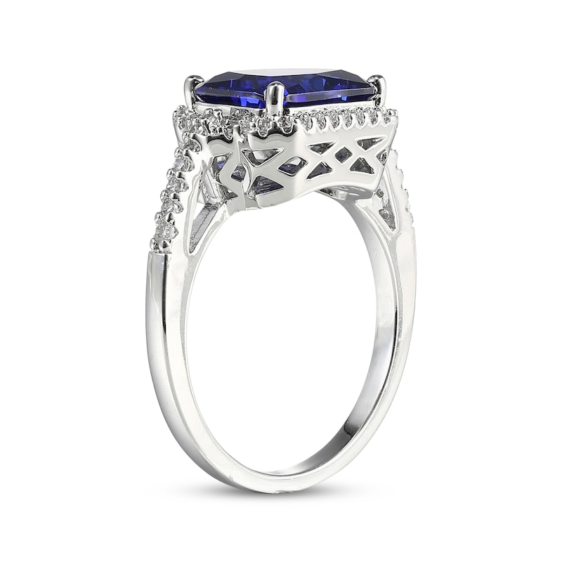 Emerald-Cut Blue & White Lab-Created Sapphire Ring Sterling Silver