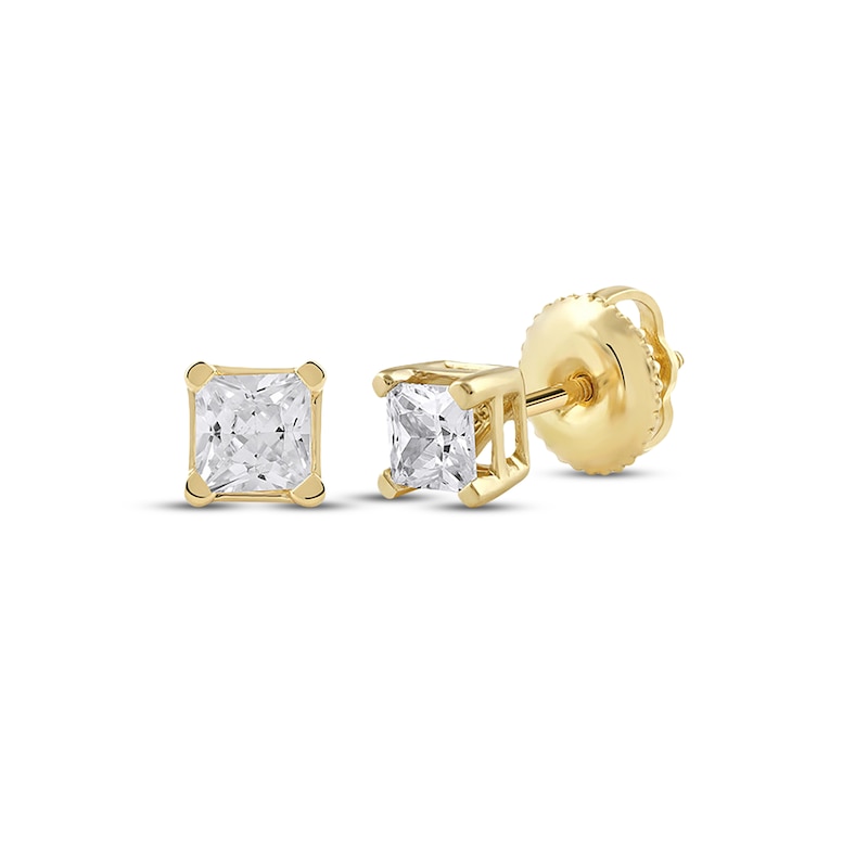 Main Image 1 of Lab-Created Diamonds by KAY Princess-Cut Solitaire Stud Earrings 1/2 ct tw 14K Yellow Gold (F/VS2)