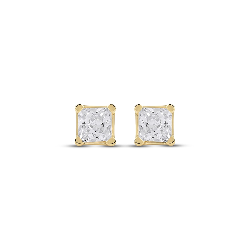 Main Image 2 of Lab-Created Diamonds by KAY Princess-Cut Solitaire Stud Earrings 1/2 ct tw 14K Yellow Gold (F/VS2)