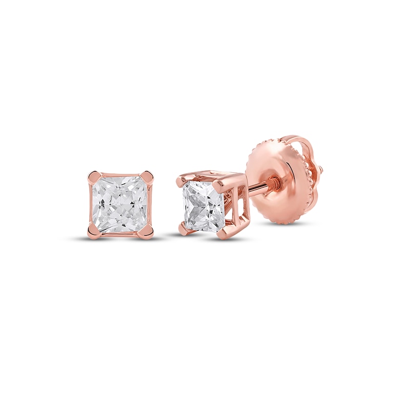 Main Image 1 of Lab-Grown Diamonds by KAY Princess-Cut Solitaire Stud Earrings 1/2 ct tw 14K Rose Gold (F/VS2)