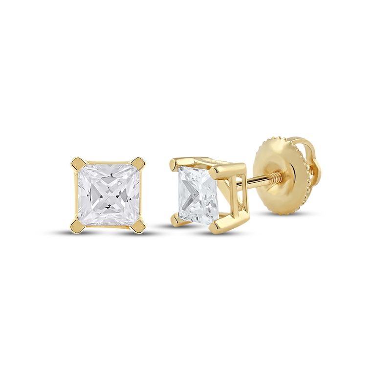 Main Image 1 of Lab-Grown Diamonds by KAY Princess-Cut Solitaire Stud Earrings 1 ct tw 14K Yellow Gold (F/VS2)