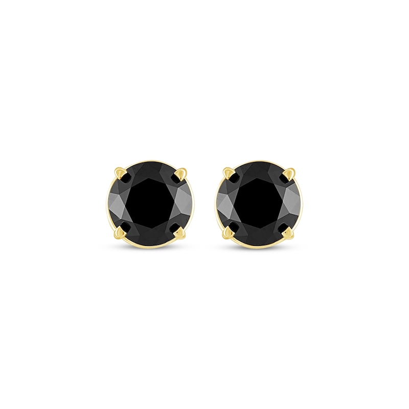 Main Image 2 of Round-Cut Black Diamond Solitaire Stud Earrings 3 ct tw 14K Yellow Gold (I3)