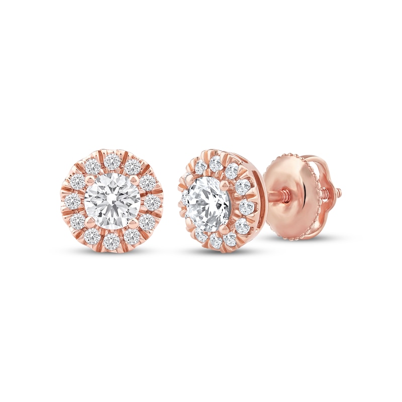 Main Image 1 of Lab-Grown Diamonds by KAY Halo Stud Earrings 1/2 ct tw 14K Rose Gold