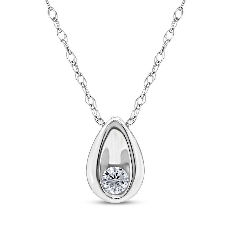 Main Image 1 of Diamond Solitaire Teardrop Necklace 1/20 ct tw 14K White Gold 18&quot; (I/I2)