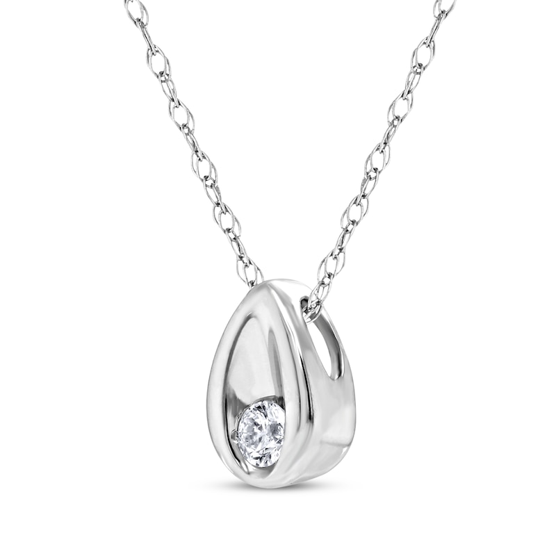 Main Image 3 of Diamond Solitaire Teardrop Necklace 1/20 ct tw 14K White Gold 18&quot; (I/I2)