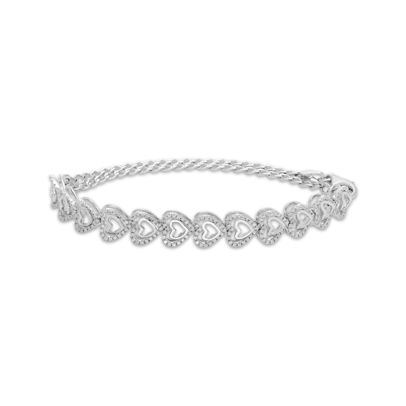 Main Image 1 of Believe in Love Diamond Double Hearts Adjustable Bracelet 1/2 ct tw 10K White Gold