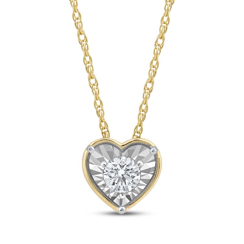 Main Image 1 of Round-Cut Diamond Solitaire Heart Frame Necklace 1/8 ct tw 10K Yellow Gold 18&quot; (I/I3)