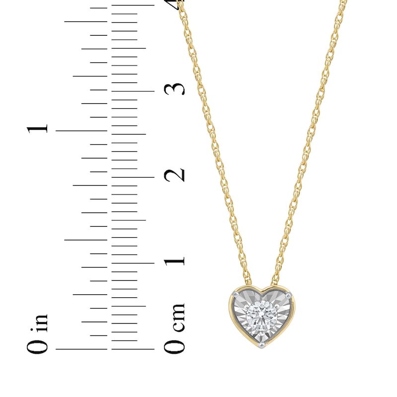 Main Image 4 of Round-Cut Diamond Solitaire Heart Frame Necklace 1/8 ct tw 10K Yellow Gold 18&quot; (I/I3)