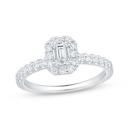 Emerald-Cut Diamond Halo Engagement Ring 3/4 ct tw 14K White Gold