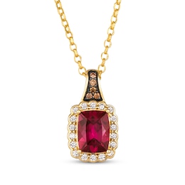 Le Vian Cushion-Cut Rhodolite Garnet Necklace 1/5 ct tw Diamonds 14K Honey Gold 19&quot;