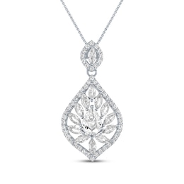 Pear & Marquise-Cut White Lab-Created Sapphire Marquise Frame Necklace Sterling Silver 18&quot;