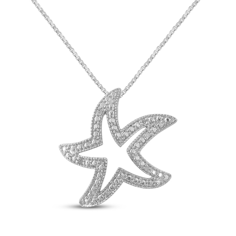 Main Image 1 of Diamond Accent Starfish Outline Necklace Sterling Silver 18&quot;