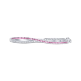 Pink & White Lab-Created Sapphire Crossover Bangle Bracelet Sterling Silver