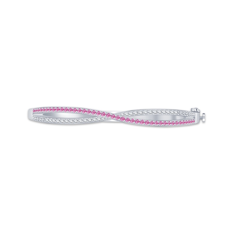 Main Image 1 of Pink & White Lab-Created Sapphire Crossover Bangle Bracelet Sterling Silver