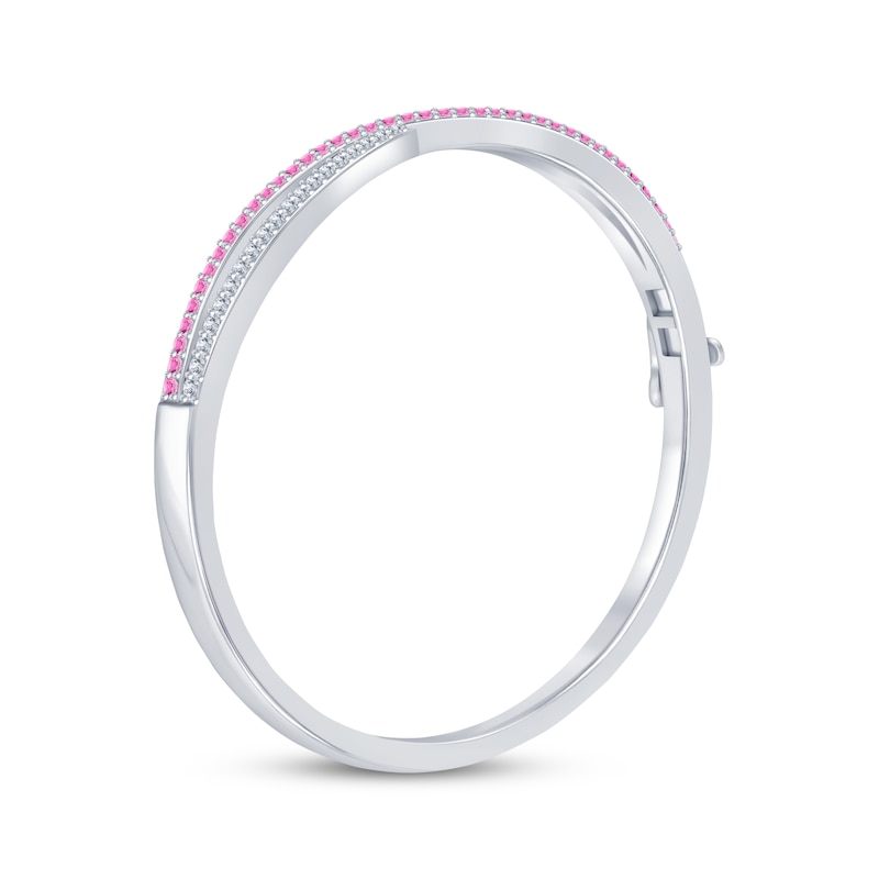 Main Image 2 of Pink & White Lab-Created Sapphire Crossover Bangle Bracelet Sterling Silver