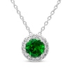 Thumbnail Image 1 of Lab-Created Emerald & White Lab-Created Sapphire Halo Necklace Sterling Silver 18&quot;