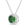 Thumbnail Image 1 of Lab-Created Emerald & White Lab-Created Sapphire Halo Necklace Sterling Silver 18"