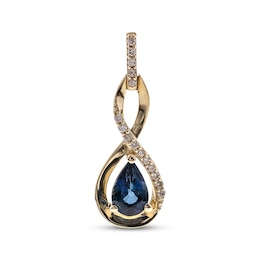 Pear Shaped Natural Blue Sapphire & Diamond Twist Necklace 1/20 ct tw 10K Yellow Gold 18&quot;