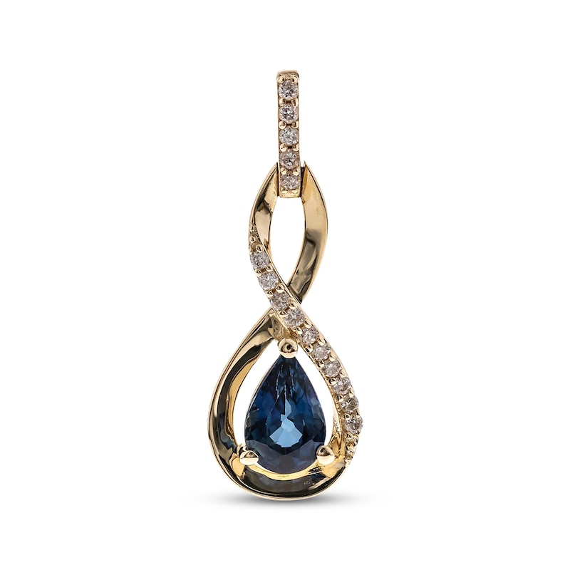 Main Image 1 of Pear Shaped Natural Blue Sapphire & Diamond Twist Necklace 1/20 ct tw 10K Yellow Gold 18&quot;