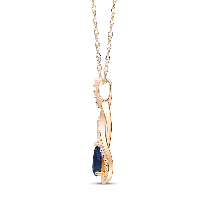 Main Image 2 of Pear Shaped Natural Blue Sapphire & Diamond Twist Necklace 1/20 ct tw 10K Yellow Gold 18&quot;