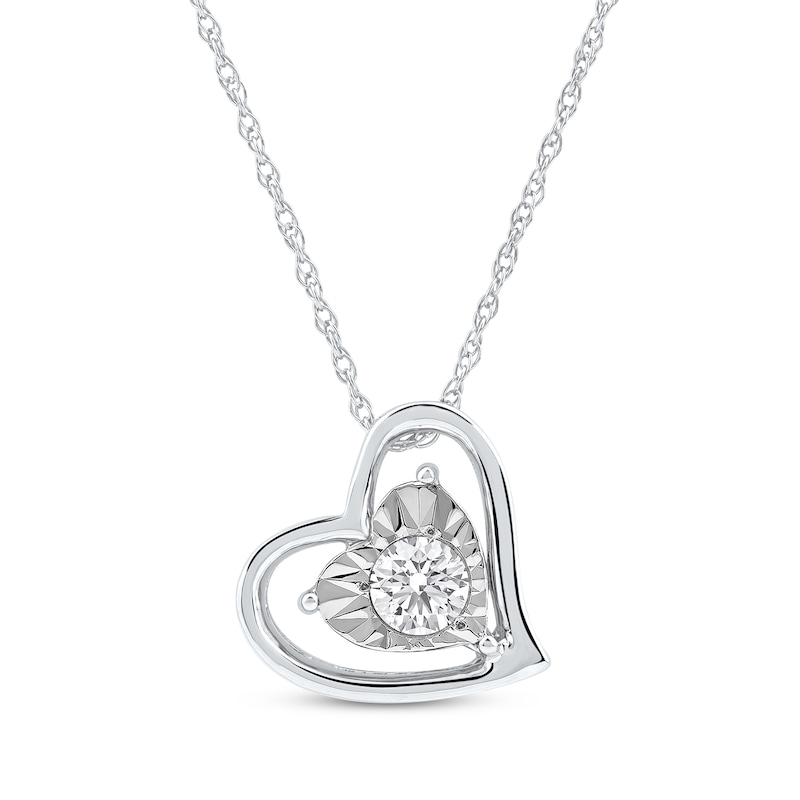 Main Image 1 of Radiant Reflections Diamond Solitaire Heart Necklace 1/5 ct tw 10K White Gold (I/I3) 18&quot;