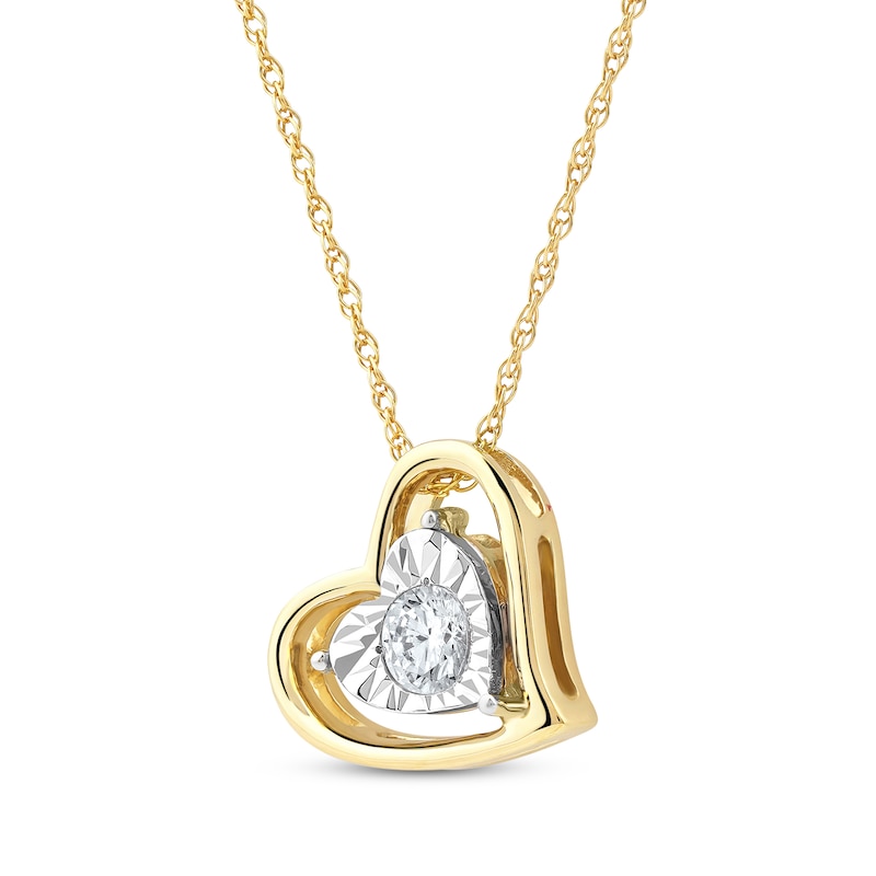 Radiant Reflections Diamond Solitaire Heart Necklace 1/5 ct tw 10K Yellow Gold (I/I3) 18"