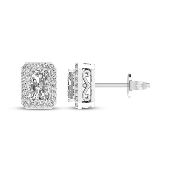 Emerald-Cut White Lab-Created Sapphire Stud Earrings Sterling Silver