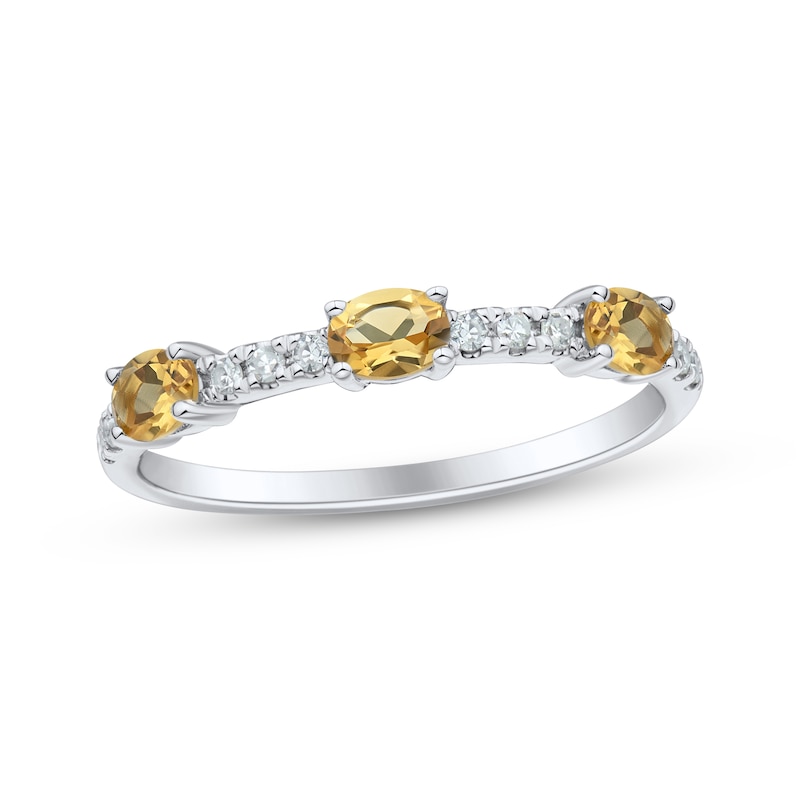 Main Image 1 of Sideways Oval-Cut Citrine & Diamond Station Ring 1/10 ct tw Sterling Silver