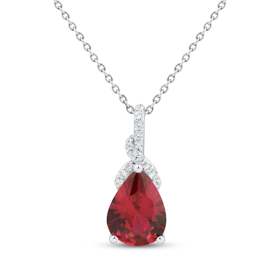 Pear-Shaped Lab-Created Ruby & White Lab-Created Sapphire Necklace Sterling Silver 18"