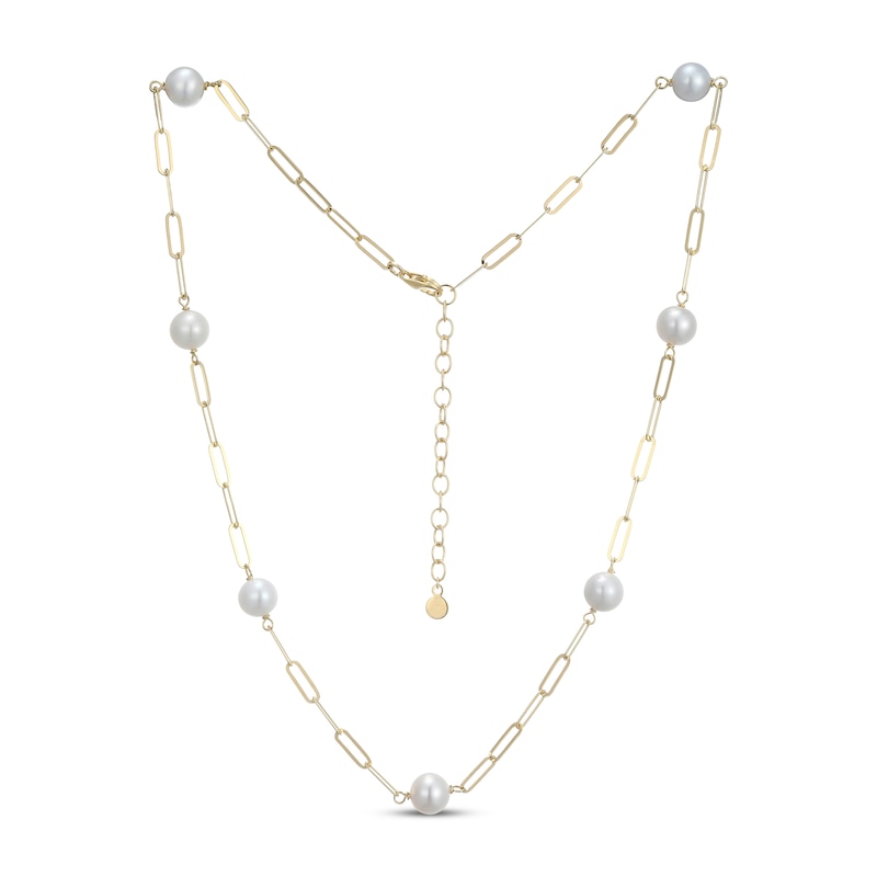 Main Image 2 of Cultured Pearl Station Paperclip Necklace 18K Yellow Gold-Plated Sterling Silver 17&quot;