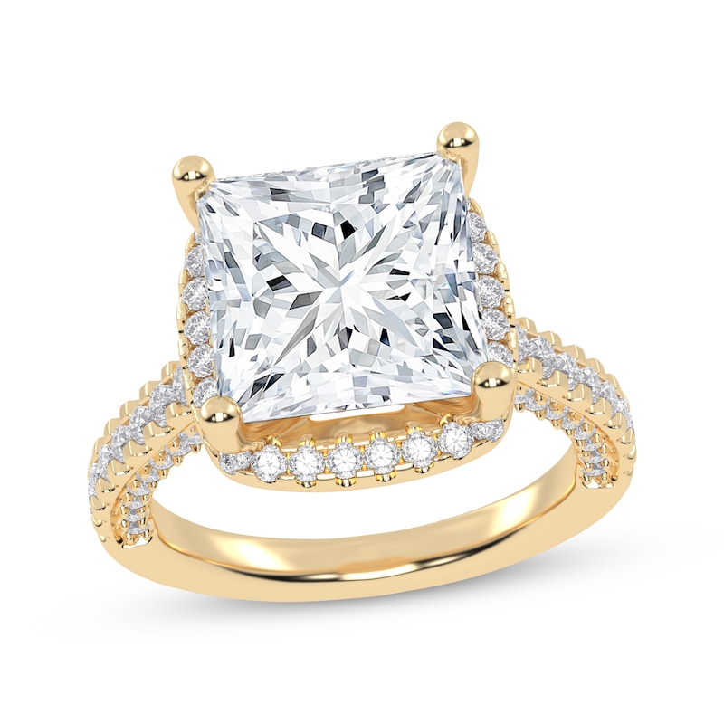 Main Image 1 of Lab-Grown Diamonds by KAY Princess-Cut Halo Engagement Ring 4-3/4 ct tw 14K Yellow Gold