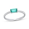 Thumbnail Image 1 of Baguette-Cut Lab-Created Emerald & White Lab-Created Sapphire Ring Sterling Silver