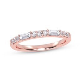 Baguette & Round-Cut Diamond Alternating Anniversary Ring 1/4 ct tw 14K Rose Gold