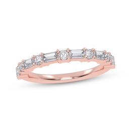 Baguette & Round-Cut Diamond Anniversary Ring 1/2 ct tw 14K Rose Gold