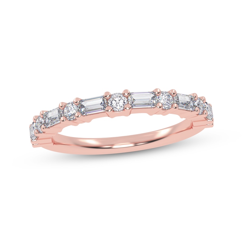 Main Image 1 of Baguette & Round-Cut Diamond Anniversary Ring 1/2 ct tw 14K Rose Gold