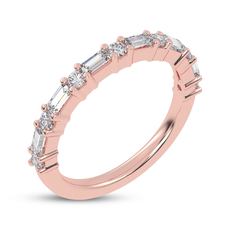 Main Image 2 of Baguette & Round-Cut Diamond Anniversary Ring 1/2 ct tw 14K Rose Gold