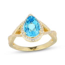 Pear-Shaped Swiss Blue Topaz & White Lab-Created Sapphire Ring 18K Yellow Gold-Plated Sterling Silver