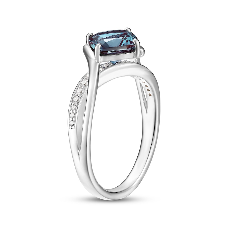 Main Image 2 of Cushion-Cut Lab-Created Alexandrite & White Lab-Created Sapphire Bypass Ring