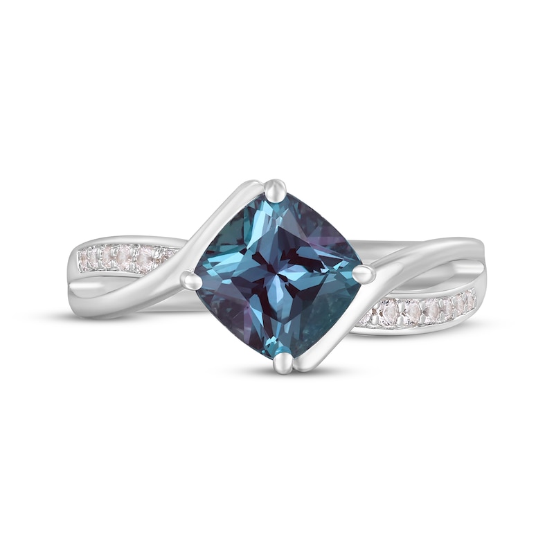 Main Image 3 of Cushion-Cut Lab-Created Alexandrite & White Lab-Created Sapphire Bypass Ring